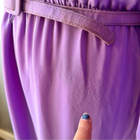 Vintage Lavender Purple Ruffle High Neck 1980s Victorian inspired Midi Dress - L - Picture 11 of 11